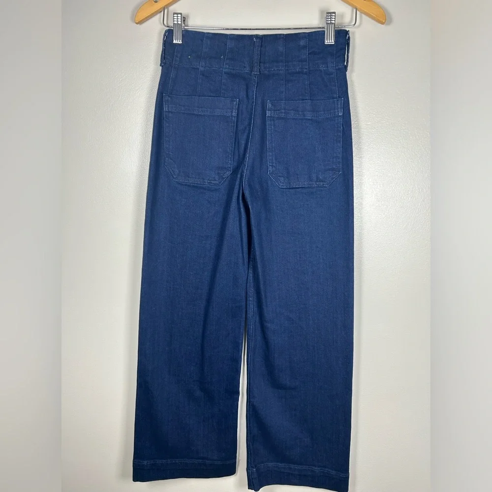 Anthropologie The Colette Crop High-Rise Wide-Leg Dark Blue Jeans by Maeve - Picture 6 of 14